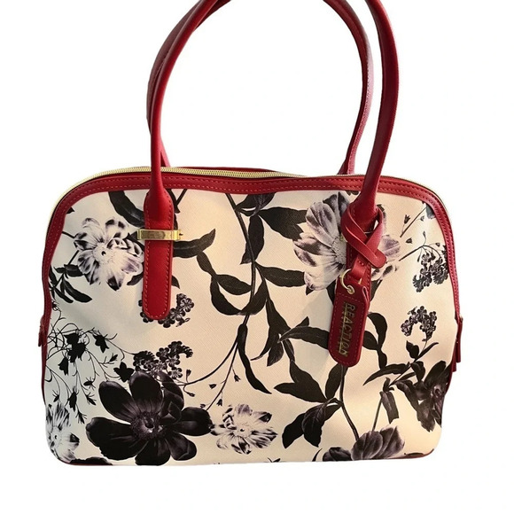 Y2K Kenneth Cole Reaction Floral Satchel Bag Black White Red - Picture 5 of 10